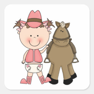 Sticker Carré Coutume mignonne de poney de bébé et de cheval