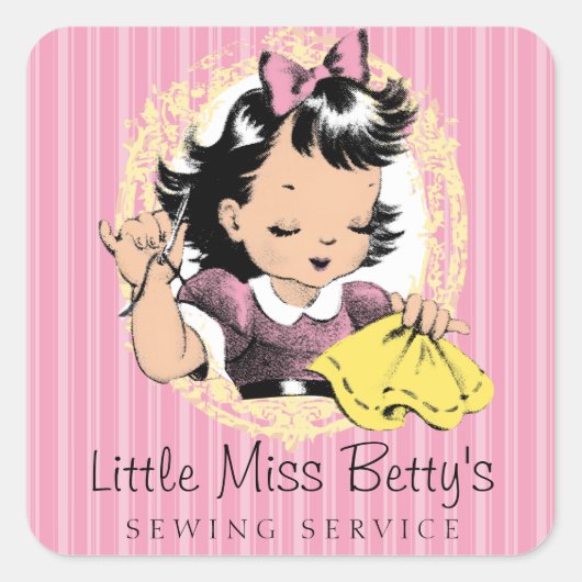 Sticker Carré couturière couleur personnalisée couture fillette  (Devant)