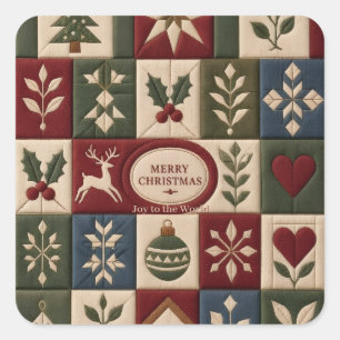 Sticker Carré Couverture de Noël en patchwork de famille, joyeus