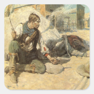 Sticker Carré Cow-boys western vintage, Hopalong par NC Wyeth