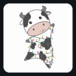 Sticker Carré Cow Cheerful Christmas Winter Animals<br><div class="desc">The cow at Christmas with fairy lights. Funny animals with toxits and snow for the holidays. Donc Funny for Christmas in July. Cows are cute animals et perfect pour Christmas.</div>