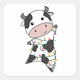 Sticker Carré Cow Cheerful Christmas Winter Animals
