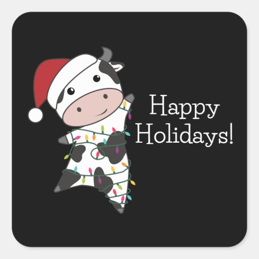 Sticker Carré Cow Cheerful Christmas Winter Animals (Devant)