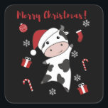 Sticker Carré Cow Cheerful Christmas Winter Animals<br><div class="desc">The cow at Christmas with fairy lights. Funny animals with toxits and snow for the holidays. Donc Funny for Christmas in July. Cows are cute animals et perfect pour Christmas.</div>