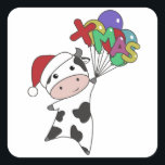 Sticker Carré Cow Cheerful Christmas Winter Animals<br><div class="desc">La vache de Noël avec des ballons de Noël. Animaux amusants avec des cadeaux et de la neige aux vacances. Aussi drôle pour Noël en juillet. Les vaches sont des animaux sucrés et parfaits pour Noël.</div>