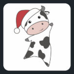 Sticker Carré Cow Cheerful Christmas Winter Animals<br><div class="desc">The cow at Christmas with fairy lights. Funny animals with toxits and snow for the holidays. Donc Funny for Christmas in July. Cows are cute animals et perfect pour Christmas.</div>