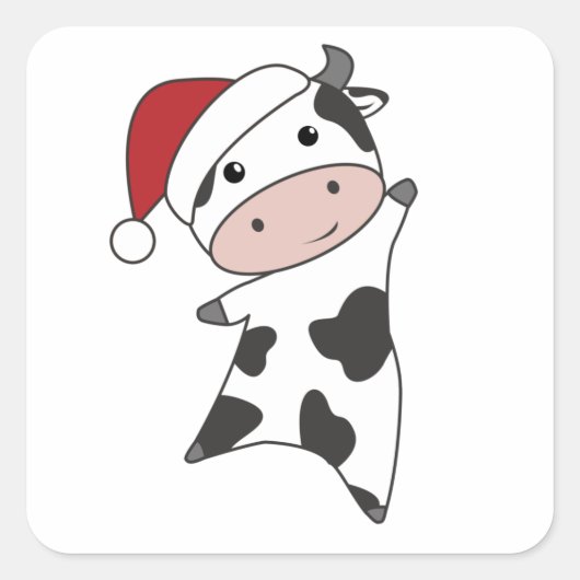 Sticker Carré Cow Cheerful Christmas Winter Animals (Devant)