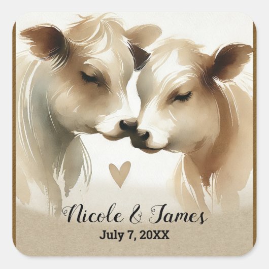 Sticker Carré Cow Love Brown Cream Mariage campagnard (Devant)