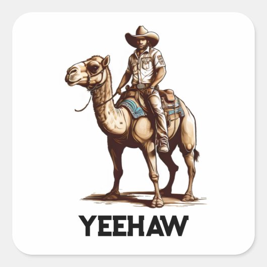 Sticker Carré Cowboy à dos de chameau (Devant)