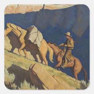 Sticker Carré "Cowboy and Pack Horse" de Maynard Dixon