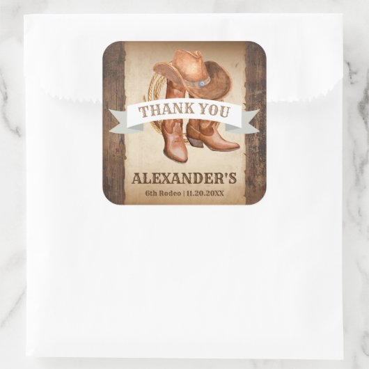 Sticker Carré Cowboy Boots, Casquette et Lasso (Sac)