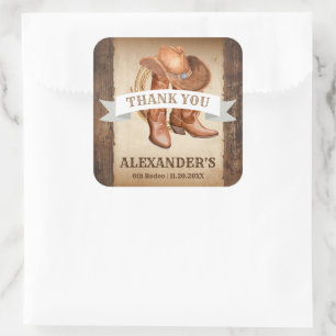 Sticker Carré Cowboy Boots, Casquette et Lasso