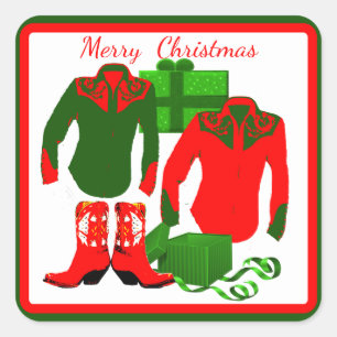 Sticker Carré Cowboy Cowgirl Rodeo Chemises et bottes occidental