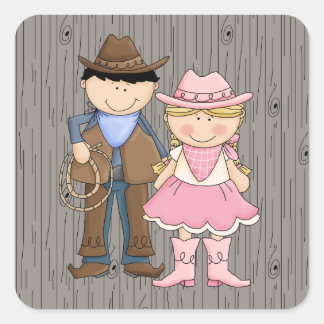 Sticker Carré Cowboy et Cowgirl