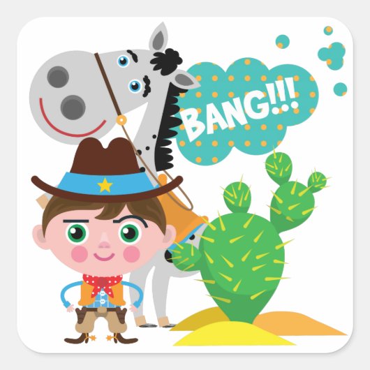 Sticker Carré Cowboy et Horse (Devant)