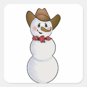 Sticker Carré Cowboy Snowman avec Bandana rouge