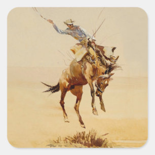 Sticker Carré Cowboy sur un cheval qui rue #2 par Edward Borein