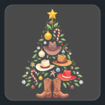 Sticker Carré Cowboy Western Christmas Tree Père Noël<br><div class="desc">Noël de cowboy,  Noël occidental,  cowboy,  cowboy de Noël,  Noël de l'Ouest,  bottes casquettes de cowboy,  sapin de Noël occidental,  éléments de cowboy,  vacances</div>