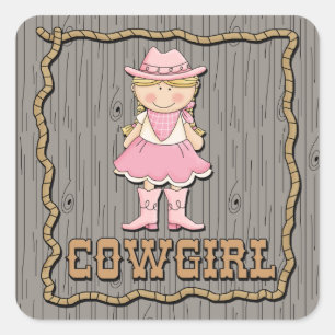 Sticker Carré Cowgirl avec bottes roses