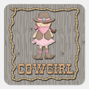 Sticker Carré Cowgirl en rose