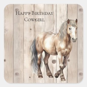 Sticker Carré Cowgirl Occidental Cheval Bois Faux