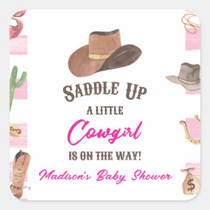 Sticker Carré Cowgirl Western Rodeo Wild West Baby shower