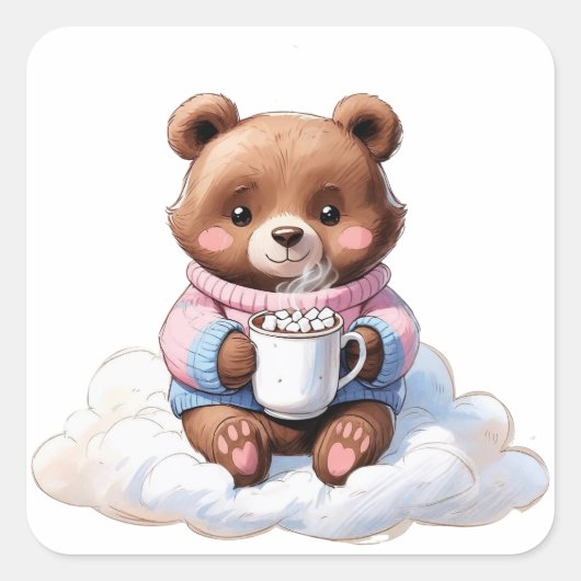 Sticker Carré Cozy Cloud Bear (Devant)