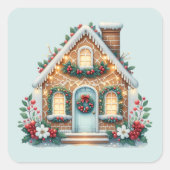 Sticker Carré Cozy Gingerbread House Holiday Illustration (Devant)