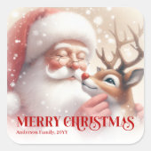 Sticker Carré Cozy Personalized Santa and Rudolph Christmas Gift (Devant)