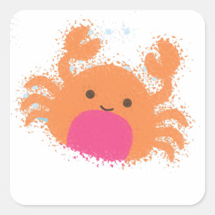 Sticker Carré Crabe caricaturale orange