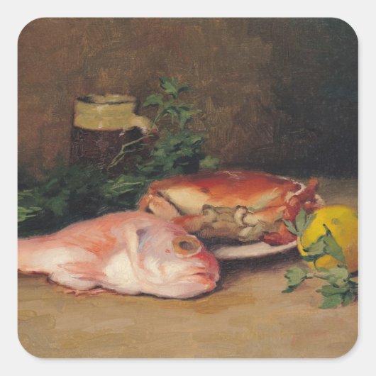 Sticker Carré Crabe et Mullet rouge (Devant)
