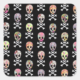Sticker Carré Crâne à calbones de la fête des morts mexicaine