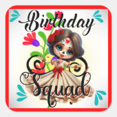 Sticker Carré Crâne à sucre cuite Anniversaire (Devant)