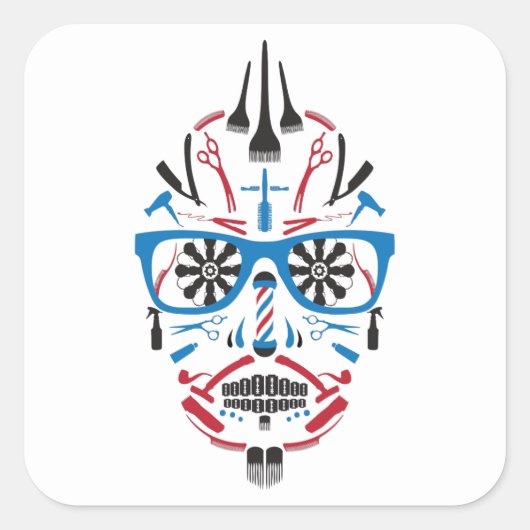 Sticker Carré crâne à sucre de barbershop (Devant)