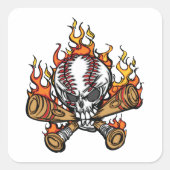 Sticker Carré Crâne de baseball flamboyant (Devant)