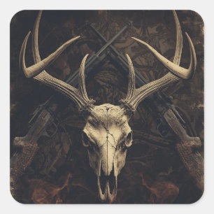 Sticker Carré Crâne de cerf vintage camouflage chasse