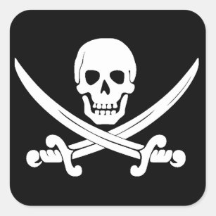 Sticker Carré Crâne de drapeau de pirate et cadeau de jolly