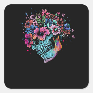 Sticker Carré Crâne de fleurs