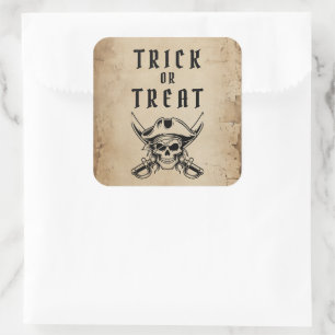 Sticker Carré Crâne de Pirate Vintage Trick Or Treat Halloween
