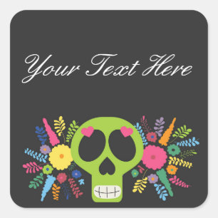 Sticker Carré Crâne de sucre de calavera mexicain Floral Edgy Bo