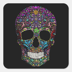 Sticker Carré Crâne décoré