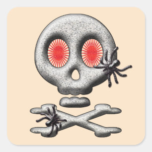 Sticker Carré Crâne effrayant d'Halloween classique et araignées