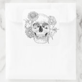 Sticker Carré Crâne Et Fleurs Inspiré (Sac)