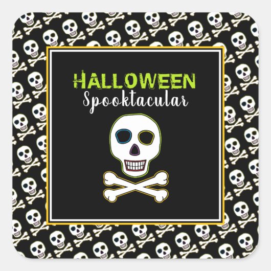 Sticker Carré Crâne et os, fête d'Halloween de Neon (Devant)