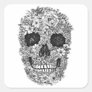 Sticker Carré Crâne floral