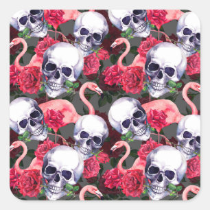Sticker Carré Crâne floral, motif flamand sans soudure.