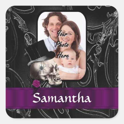 Sticker Carré Crâne gothique de tatouage (Devant)