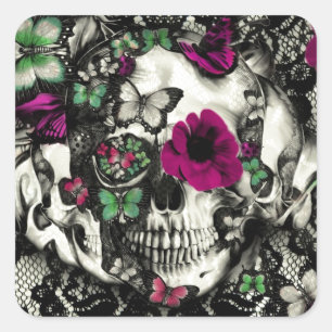 Sticker Carré Crâne gothique victorien de dentelle avec des