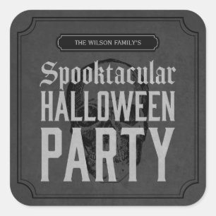 Sticker Carré Crâne gris Spooktacular Halloween Party