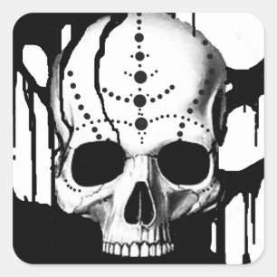 Sticker Carré Crâne noir